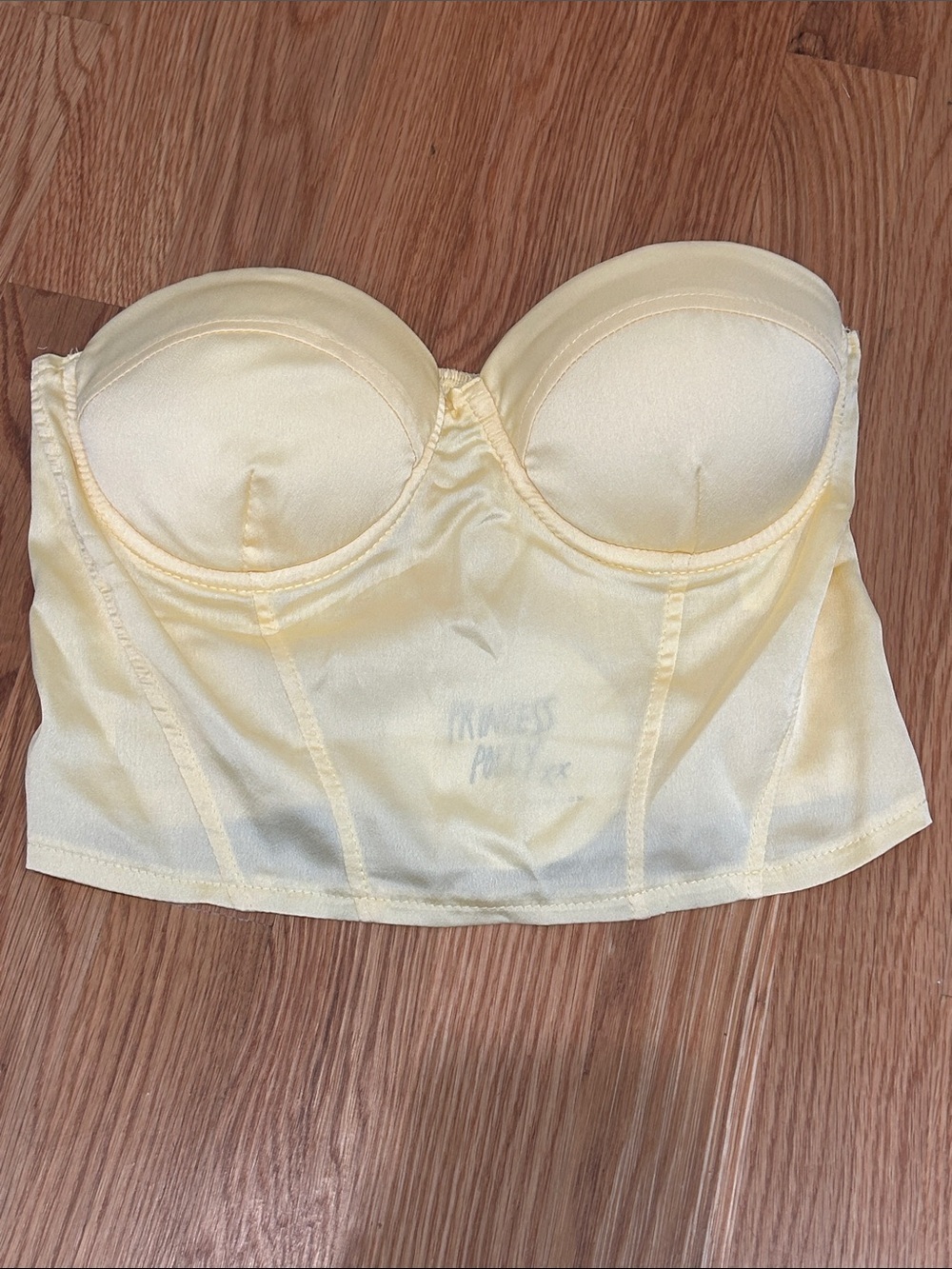 Princess Polly pastel yellow Satin Strapless Longline Bustier crop top size 6